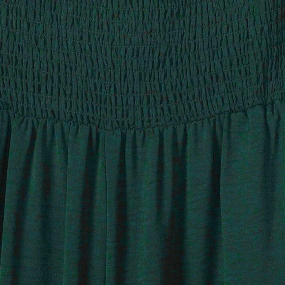 Green Jumpsuit Slant Pocket Wide Leg Shirred Bodice Straps, Square Neck - Picture 8 of 9